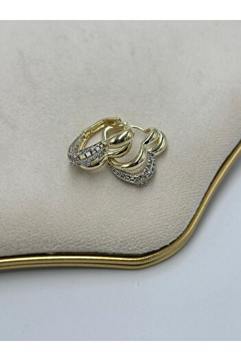 MyladyAccessoriess Zircon Stone Detail Heart Hoop Earrings (Steel)