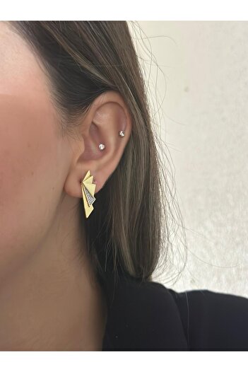 MyladyAccessoriess Minimal Wing Earrings with Zircon Stone Detail (Steel)