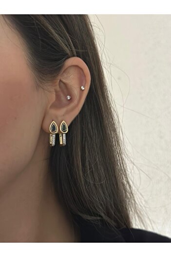MyladyAccessoriess Zircon Stone Detailed Ring Premium Drop Earrings Green