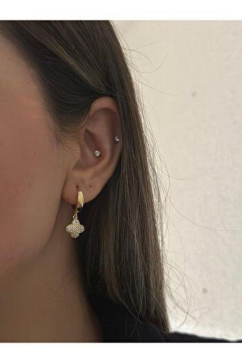 MyladyAccessoriess Full Zircon Stone Detailed Clover Steel Earrings