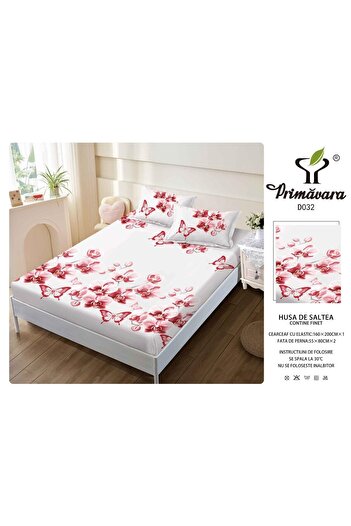 FIONNA.RO Duvet Cover With Elastic And Pillowcases 160X200cm - Pink Flowers And Butterflies