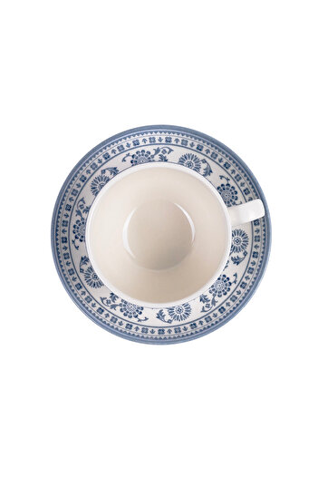 Claytan Plethora Grey-Rim 240 ml Porcelain Coffee Cup & Saucer Set (Grey & Blue, Set Of 1)