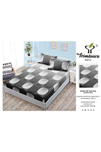 FIONNA.RO Duvet Cover With Elastic And Pillowcases 160X200cm - Gray Circles