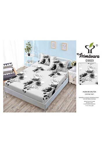 FIONNA.RO Duvet Cover With Elastic And Pillowcases 160X200cm - Grey Poppies