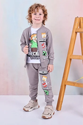 LİLLYPİCCA Boys' 3-Piece Suit Long Sleeve Sweatshirt Printed Zippered Cardigan Elastic Waist Combed Cotton Trousers