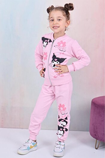LİLLYPİCCA Girl's 3-Piece Set Long Sleeve Sweatshirt Printed Zippered Cardigan Elastic Waist Combed Cotton Trousers