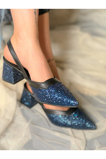 BERFONA Ava Dark Blue Stone 5 cm Heel Sandals