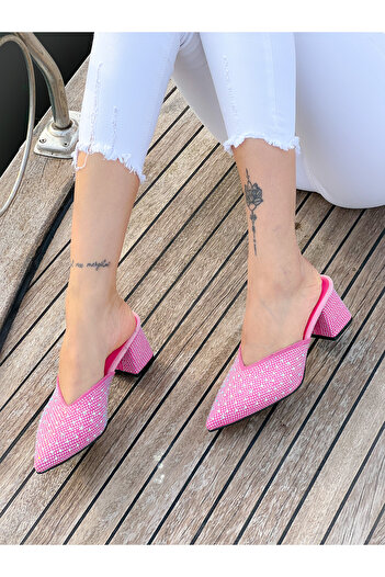 BERFONA Oasi̇s Pink Stone 5 cm Heel Slippers