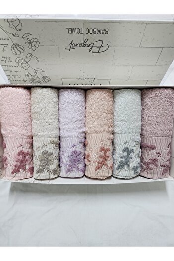 Fiesta Hand Towel Embroidered Multicolored Bamboo Towel 50X90 (6 Pieces) Boxed