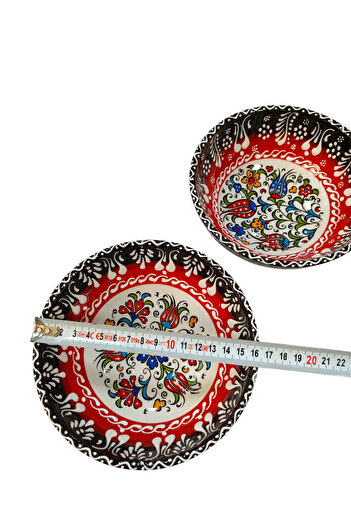 Salizera 2 Pieces 16 cm Diameter Embossed Tile Motif Ceramic Bowl -Hand Made Handmade -