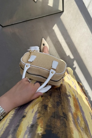 LEONAS Women's Hand and Shoulder Bag Julyne White with Straw Charm Gift