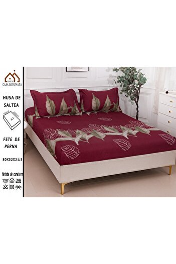 FIONNA.RO Satin Cotton Elastic Pillowcase and Pillowcases 180x200cm - Grena Frunze
