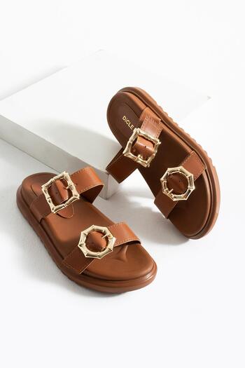 diclepolat Larin Taba Two Buckle Flat Sole Women's Slippers