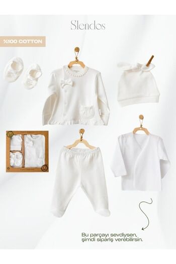 andywawa Baby Girl, 100% Cotton, Cream, 5 Pcs, Natura Newborn Set