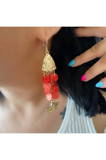 ACAR TAKI Red Pailletted Fish Earrings Acr5682