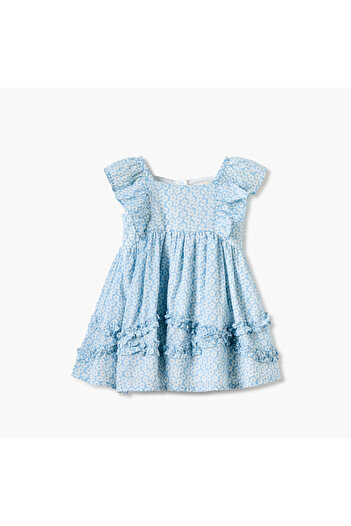 Juniors Floral Print Dress with Ruffle Sleeves and Bloomers