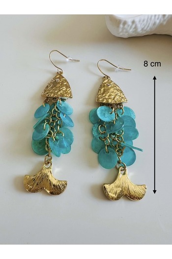 ACAR TAKI Turquoise Color Pailletted Fish Earrings Acr5681