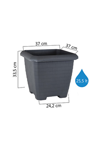 ToXA 25 Litre Tabaksız Hisar Kale Saksı 37cm Kare Büyük Boy Plastik Bahçe Bitki Çiçek Saksısı