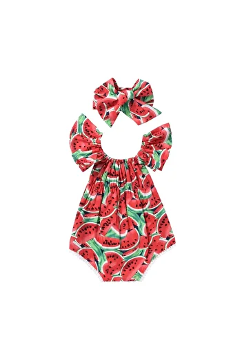 OEM Baby Girl Bodysuit Set With Headband, Watermelon Print, Cotton, 6-9 months, 80 cm