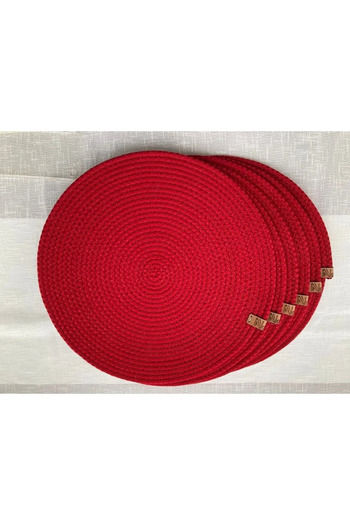 Naspar 6 Pieces of Red Color Supla Set, Modern American Service, Stylish Presentation Plate (32cm)
