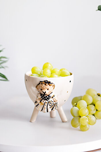 SİNEM YAMAN HOME Black Girl Teddy Bear Ceramic Presentation Bowl / Hand Made Ceramic Biscuit Bowl / Ceramic Fruit Bowl