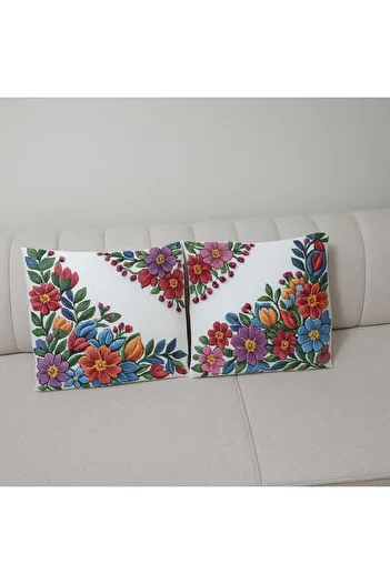 olavayn Colorful Floral Landscape Patterned Digital Printed Throw Pillow Case Set of 2 - 42X42 cm