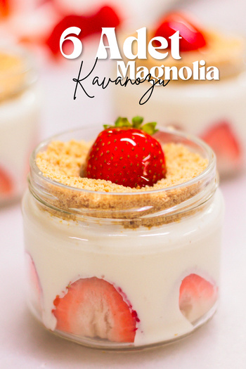 parlakcam 6-Piece Magnolia Jar Magnolia Jar with Quality Glass Lid 300Cc 6 Pieces Homemade Dessert Jar