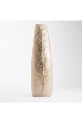 homez Off white flower vase with gold leaf 21 cm