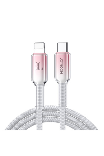 Joyroom Cablu USB-C la iPhone Lightning de la seria Crystal-Clear, 30W, 1,2 m - Alb