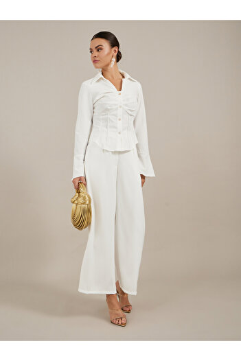 Take Two By Styli Solid Pleated Spread Collar Long Sleeve Shirt