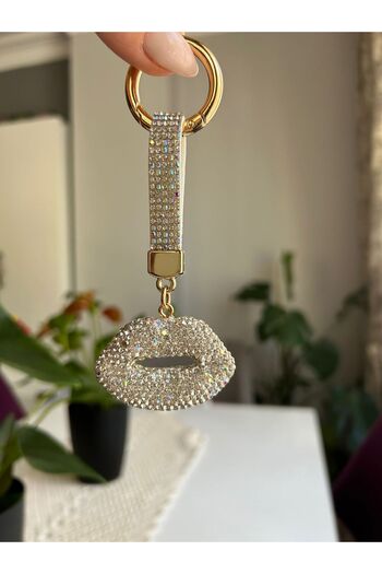 ELENKA Zircon Stone Silver Lip Model Keychain