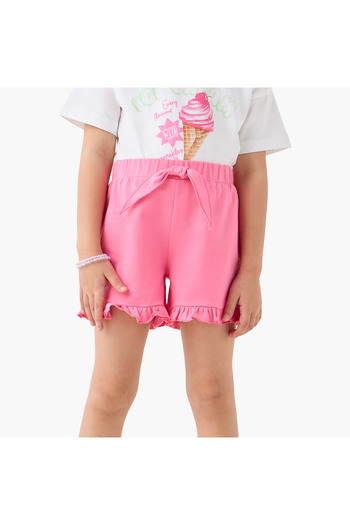 Juniors Solid Shorts with Elasticated Waistband and Frill Detail