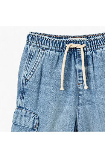 Juniors Solid Denim Shorts with Drawstring Closure and Pockets