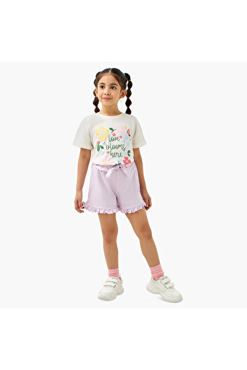 Juniors Solid Shorts with Ruffle Detail and Elasticated Waistband