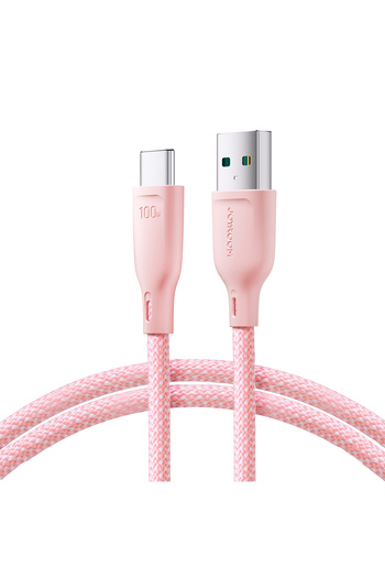 Joyroom Cablu de transfer rapid USB-A - USB-C 100W, serie Multi-Color, roz, 1 m