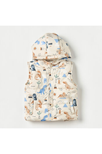 Juniors Printed Gilet with Hood and Button Closure