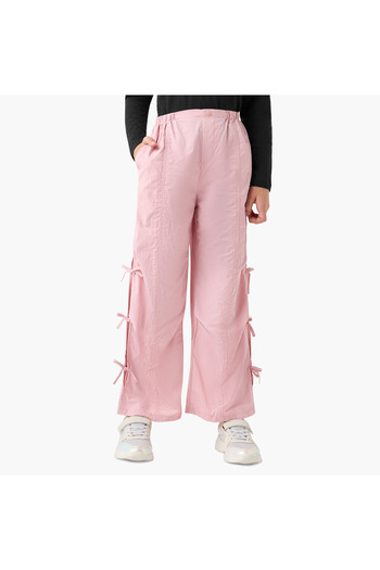 Juniors Solid Pants with Semi-Elasticated Waistband and Tie-Ups