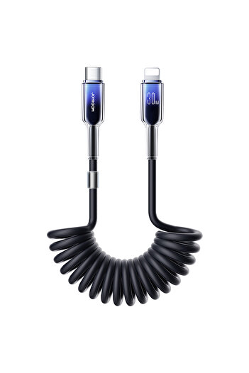 Joyroom Cablu spiralat USB-C - iPhone Lightning Crystal-Clear Series 30W 1,5m - Negru