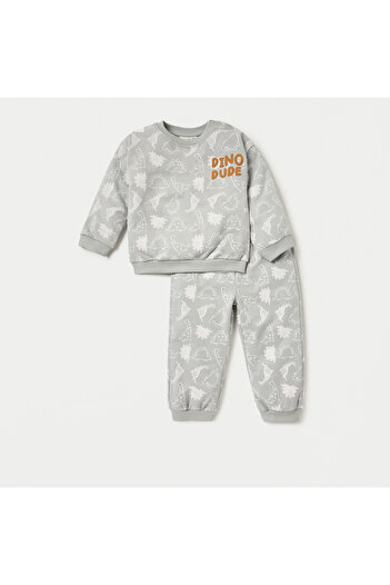 Juniors All-Over Dinosaur Print Sweatshirt and Joggers Set