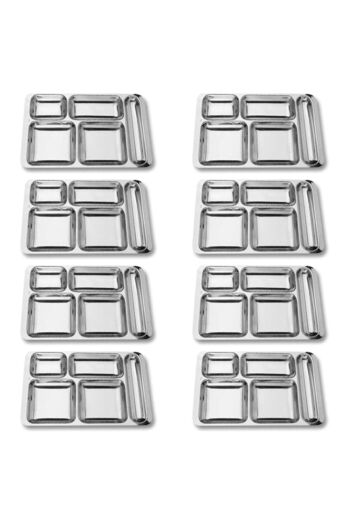 Becenhouse 8 Pieces Stainless Steel Table D'Hôte Dish with 5 Compartments