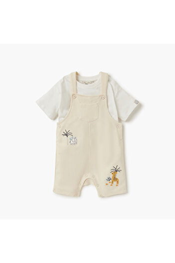 Juniors Applique Detail Dungaree and T-shirt Set