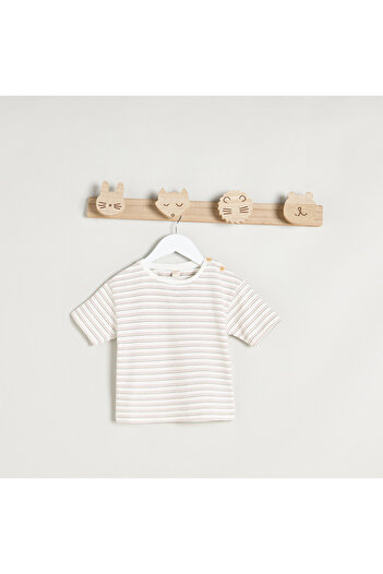 giggles Solid Dungaree and Striped T-Shirt Set