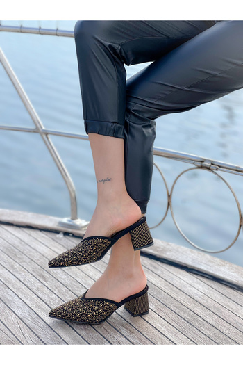 BERFONA Oasi̇s Black Stone 5 cm Heel Slippers