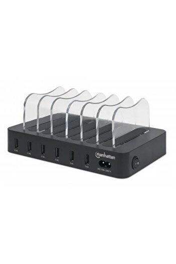 Inna marka Stacja ładująca Manhattan, 6 portów USB-A, 6x 2.4A, Smart IC, LED, Czarna, Box, 102254