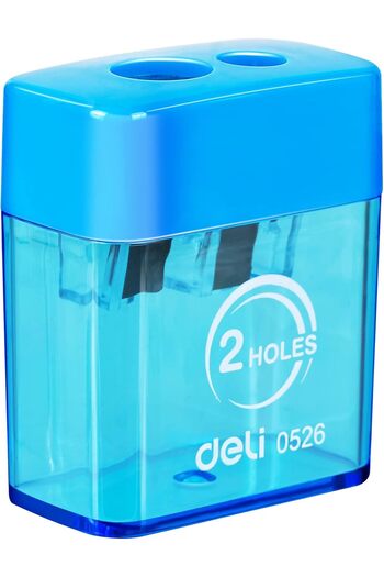 Deli Pencil Sharpener 2-hole Canister Design Assorted Color
