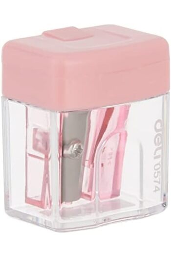 Deli Pencil Sharpener 1-hole Transparent Canister Design Assorted Color