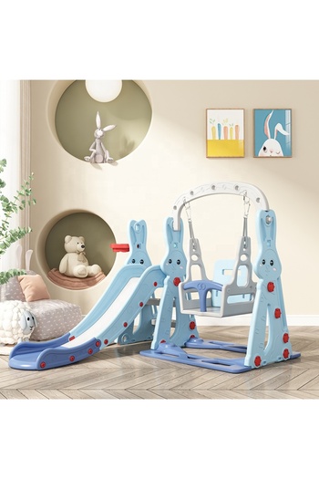 COOYA Outdoor Indoor Slide for Toddlers 1-3,3 In 1 Plastic Rabbit Theme Swing And Slide,143x140x110cm