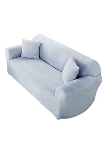 JOJO HOME Husă elastică pentru canapea, Jojo Home, catifea, Uni, M-2 locuri, 130x180cm, albastru gheață