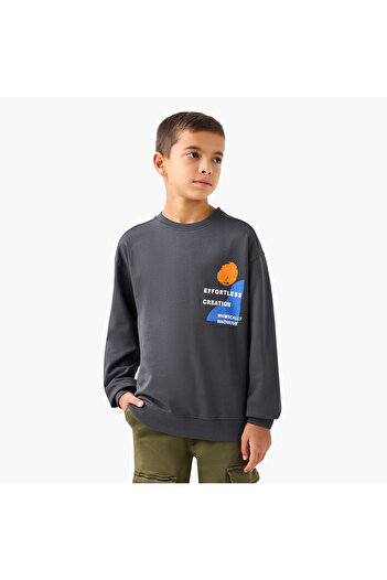 Juniors Graphic Print Crew Neck Sweatshirt with Long Sleeves