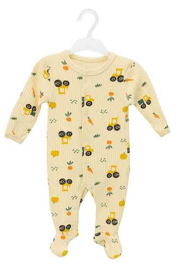 neocotton Long Sleeve Ribbed Baby Romper with Front Snaps